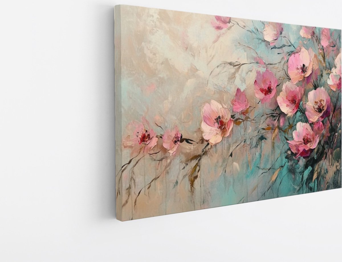 Saammp Canvas Schilderij - Abstract - Floraal - Natuur - Dynamisch - 100x75 - Kunst op Canvas - Woonkamer Wanddecoratie - Slaapkamer Decor Multicolor