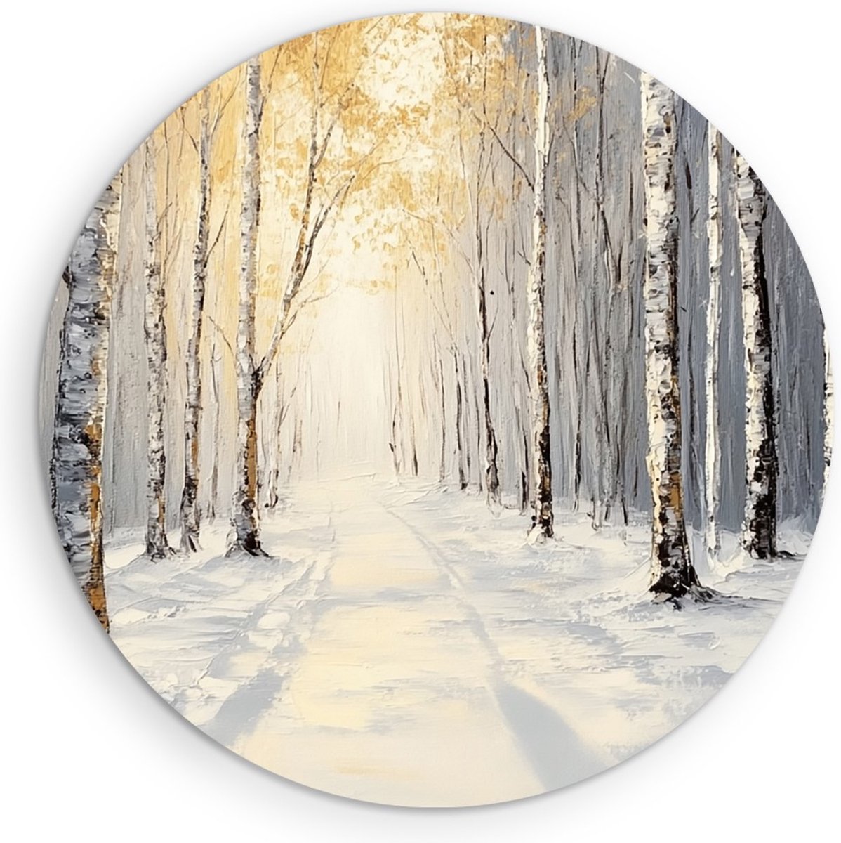 Saammp Forex Muurcirkel - Natuur - Abstract besneeuwd bos - Winter - Ø 90 - Wandcirkel - Wanddecoratie Cirkel - Muurdecoratie Woonkamer - Slaapkamer decoratie - Rond Schilderij
