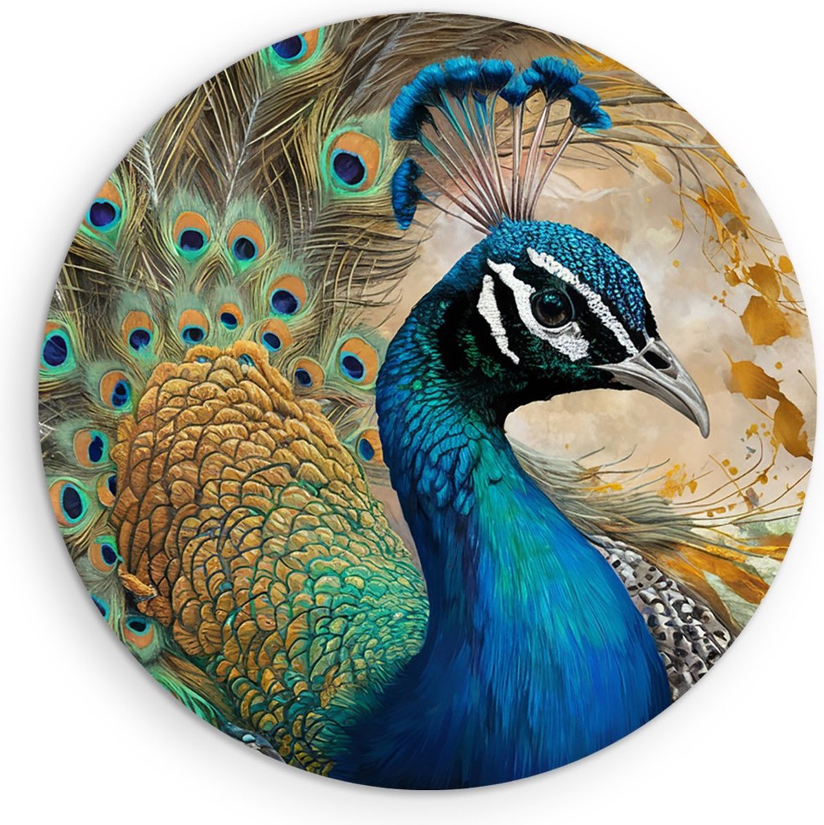 Saammp Forex Muurcirkel - Pauw met vlinders - Dieren - Natuur - Ø 70 - Wandcirkel - Wanddecoratie Cirkel - muurdecoratie Woonkamer - Slaapkamer decoratie - Rond Schilderij