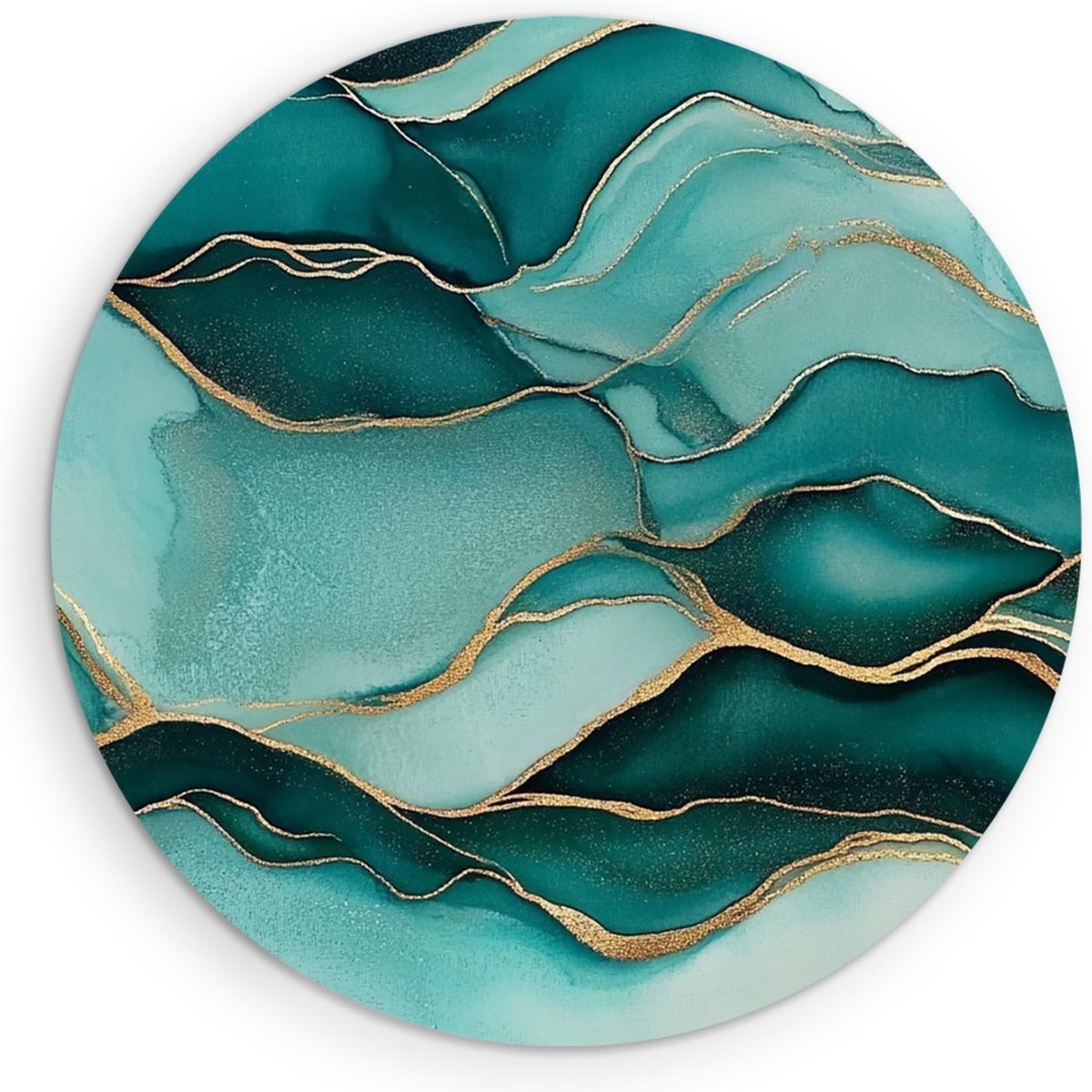 Saammp Muurcirkel Hout - turqoise - Goud - marmer - Abstracte Wanddecoratie Cirkel- Ø 70 - Wandcirkel - Wanddecoratie Cirkel - Muurdecoratie Woonkamer - Kantoor Decoratie