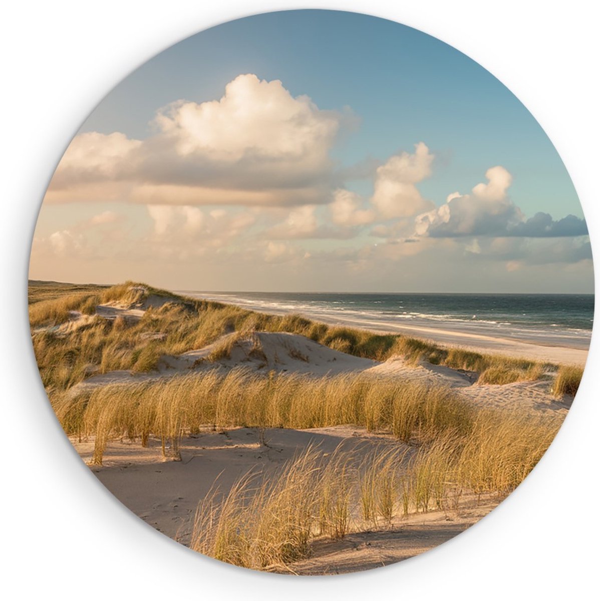 Saammp Forex Muurcirkel - Strand - Helmgras - Zee - Ø 60 - Wandcirkel - Wanddecoratie Cirkel - muurdecoratie Woonkamer - Slaapkamer decoratie - Rond Schilderij