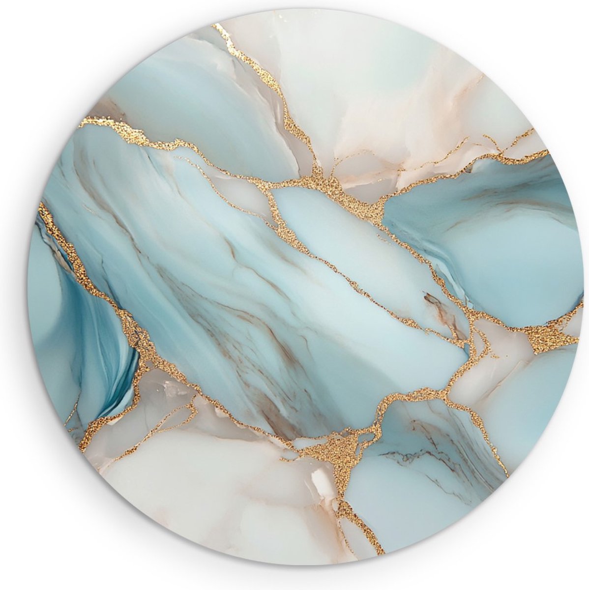 Saammp Forex Muurcirkel - Marmer - Turqoise goud - Abstract kunstwerk - Ø 70 - Wandcirkel - Wanddecoratie Cirkel - Muurdecoratie Woonkamer - Slaapkamer decoratie - Rond Schilderij