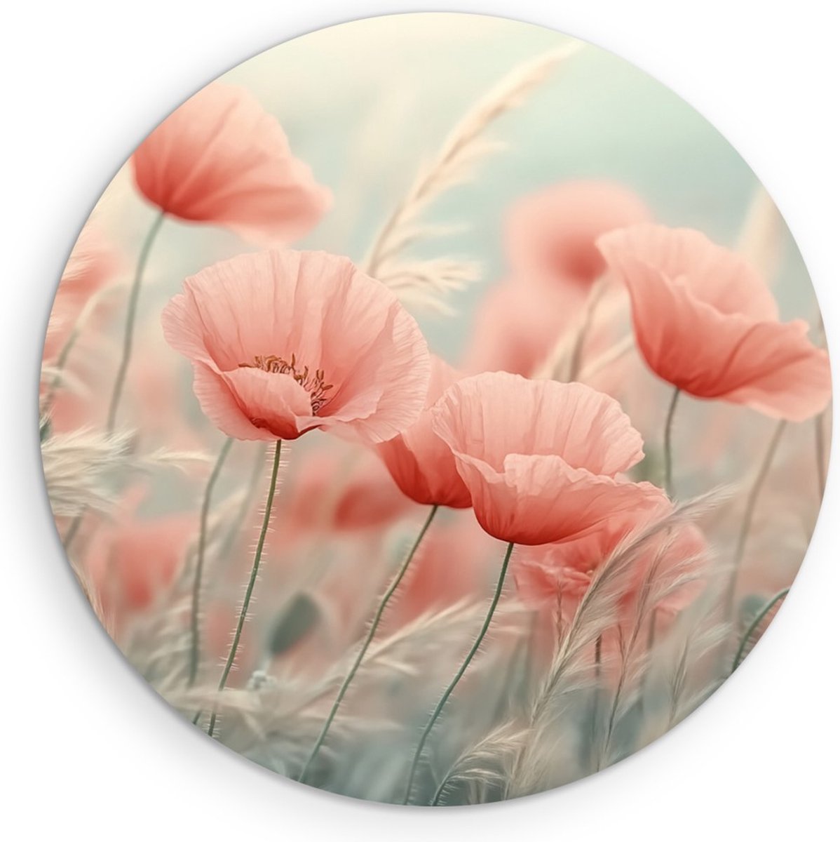 Saammp Forex Muurcirkel - Zonnige Klaprozen in Beweging - Bloemen - Abstract - Ø 80 - Wandcirkel - Wanddecoratie Cirkel - Modern Interieur - Woonkamer Decoratie