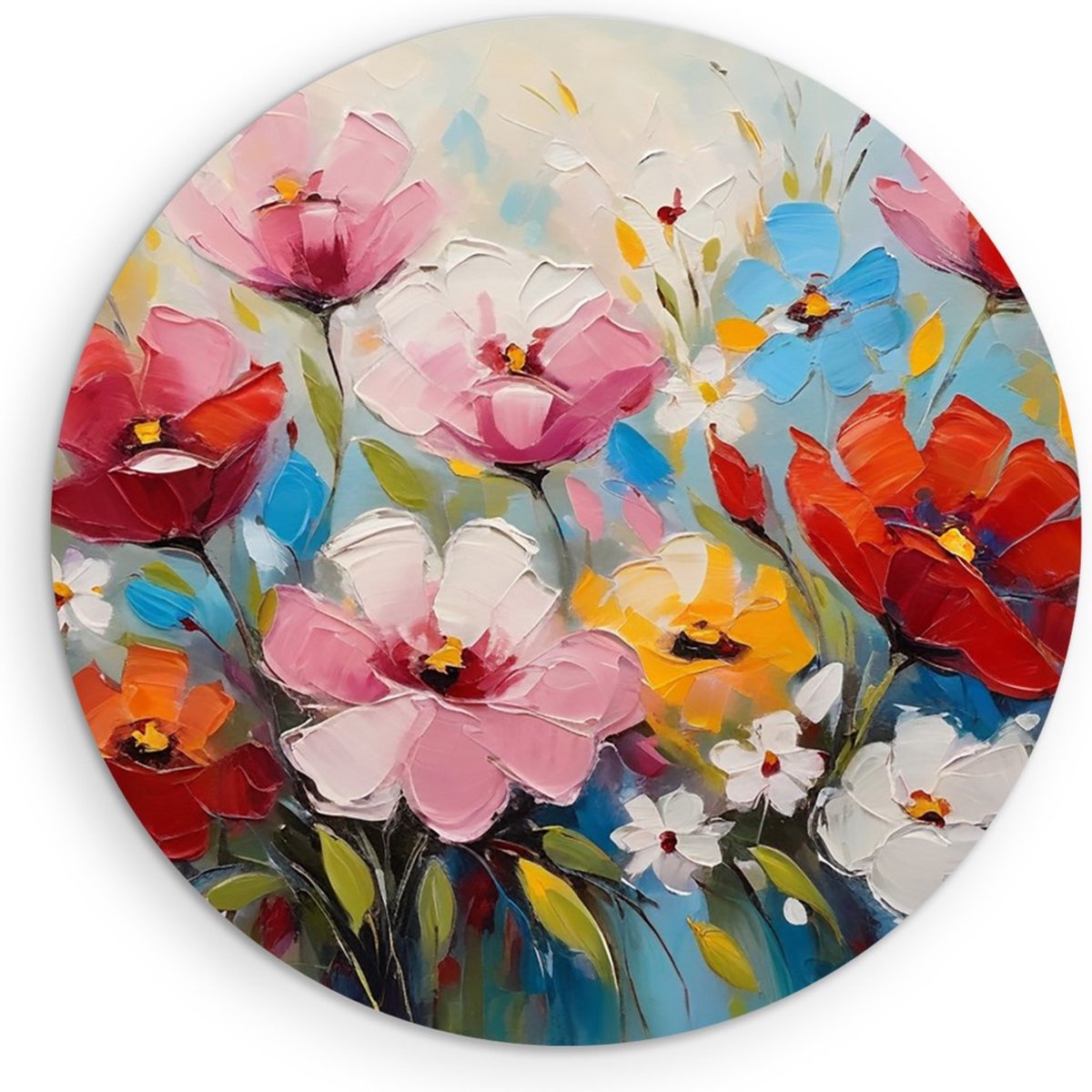 Saammp Forex Muurcirkel - Kleurrijke Abstracte Bloemen - Natuur - Ø 60 - Wandcirkel - Wanddecoratie Cirkel - Muurdecoratie Woonkamer - Kantoor Decoratie