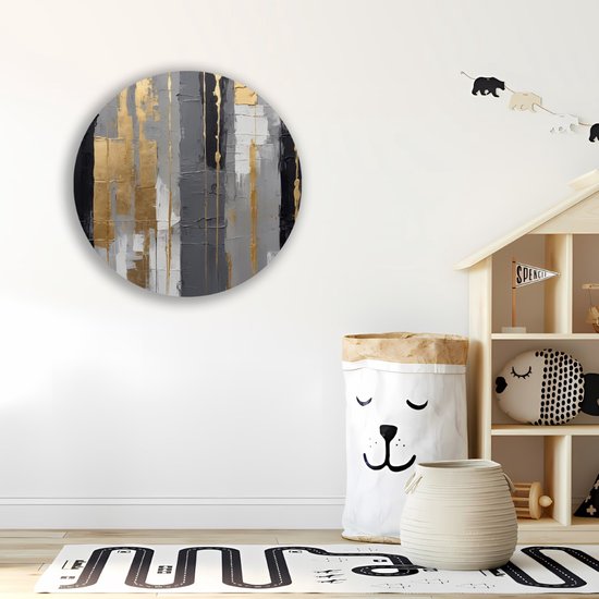 Saammp Cercle Mural Bois - Zwart Or - Abstrait - Ø 40 - Cercle Mural - Décoration murale Cercle - Décoration murale Salon - Décoration Chambre - Tableau Rond