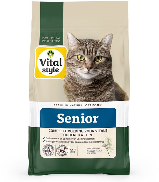 VITALstyle Senior - Kattenbrokken - Extra Ondersteuning Voor De Oudere Kat - Met o.a. Brandnetel & Zoethoutwortel - 3,5 kg