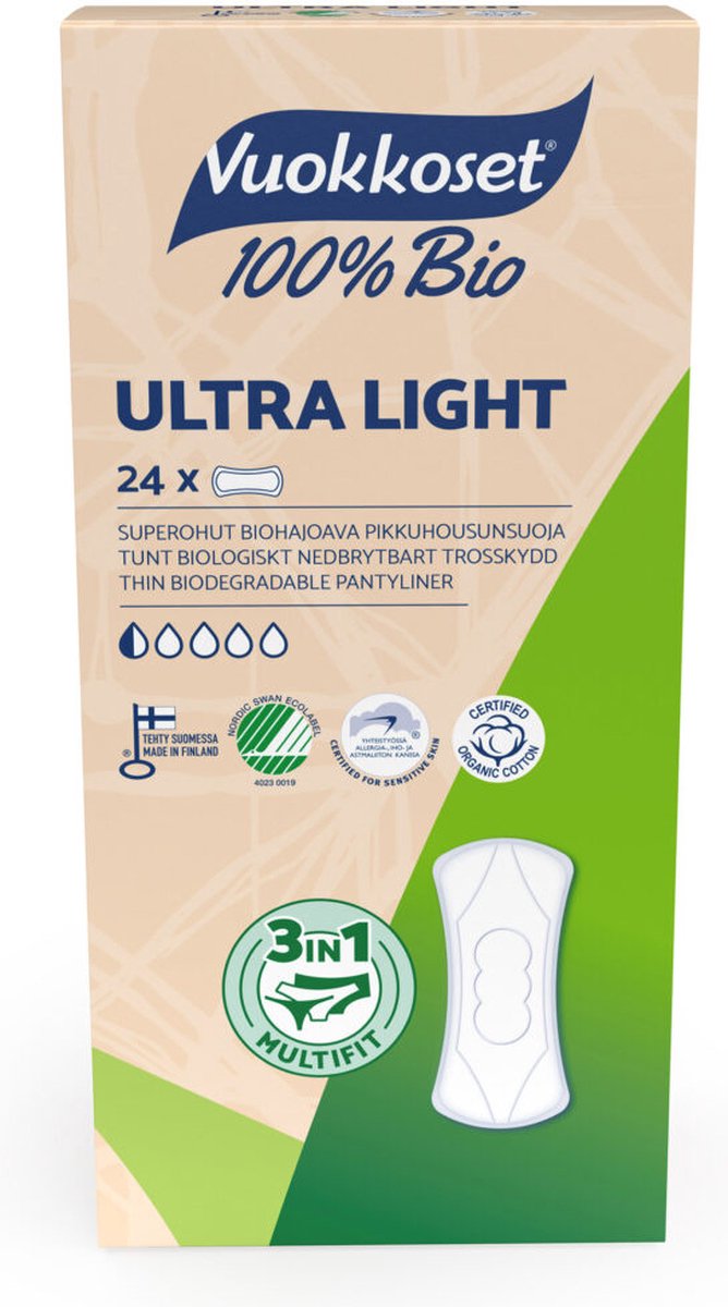 Goedkoopste Vuokkoset Ultra Light Inlegkruisjes - 100 Biologisch - 24 stuks - Ultra Dun - Nordic Swan Eco Label - Vegan