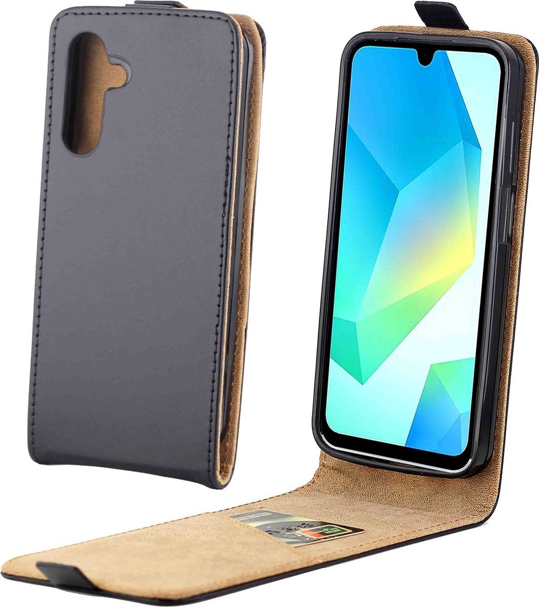 Mobigear Telefoonhoesje geschikt voor Samsung Galaxy A16 Hoesje | Mobigear Flipcase | Pasjeshouder voor 1 Pasje | Telefoonhoesje voor Pinpas / OV Kaart / Rijbewijs - Zwart