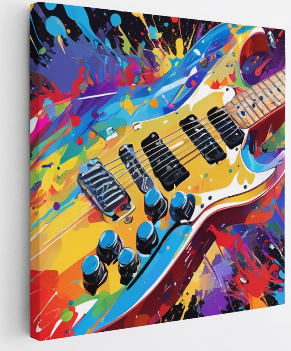 Saammp Canvas Schilderij - Kleurrijke Gitaar - Abstract - 30x30 - Foto op canvas - Wanddecoratie - Muurdecoratie Woonkamer - Slaapkamer decoratie - Canvas Print Multicolor