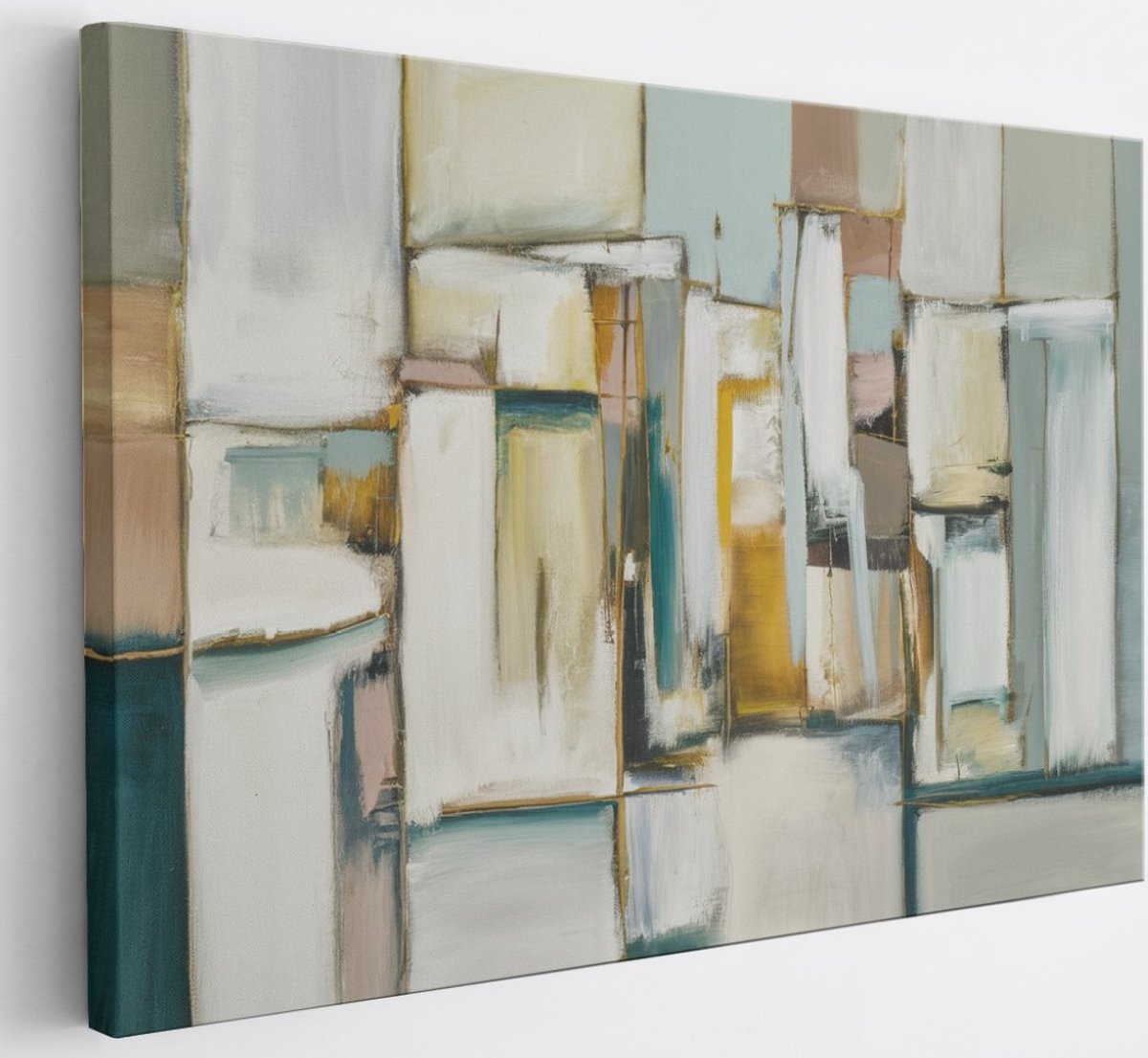 Saammp Canvas Schilderij - Gekleurde blokken - Abstract - 100x75 - Foto op canvas - Wanddecoratie - Muurdecoratie Woonkamer - Slaapkamer decoratie - Canvas Print Multicolor
