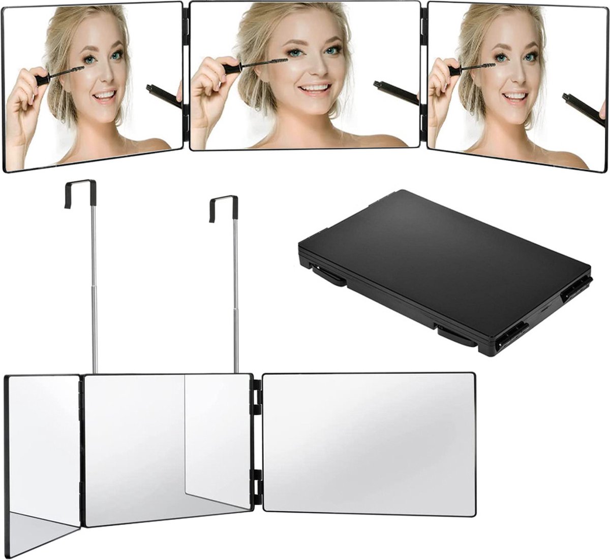 IBBO® - Self Cut Spiegel - 360° Draaibare Spiegel - Drieluik Ontwerp - Zelf Knippen, Make-up, Kapsel Styling en Scheren - Compact en Opvouwbaar - Spiegel om haar te knippen