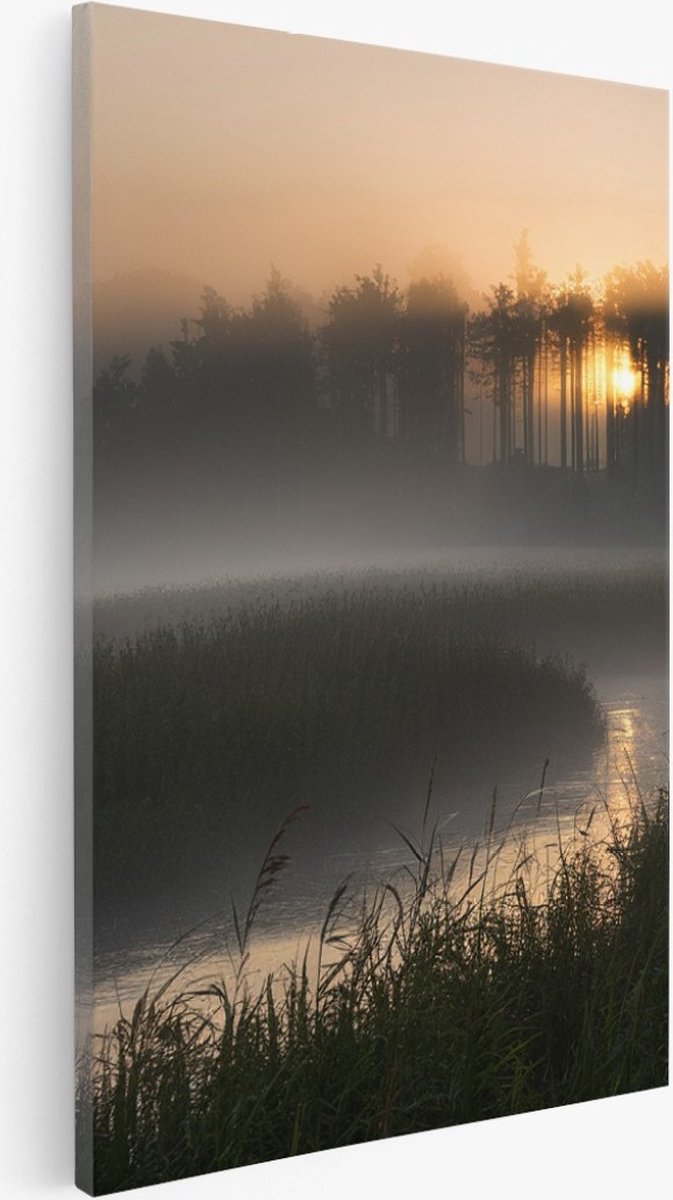 Saammp Canvas Schilderij - Nederland - Sloot - Zonsondergang - Landschap - Natuur - 75x100 - Foto op canvas - Wanddecoratie - Muurdecoratie Woonkamer - Slaapkamer decoratie - Canvas Print Multicolor