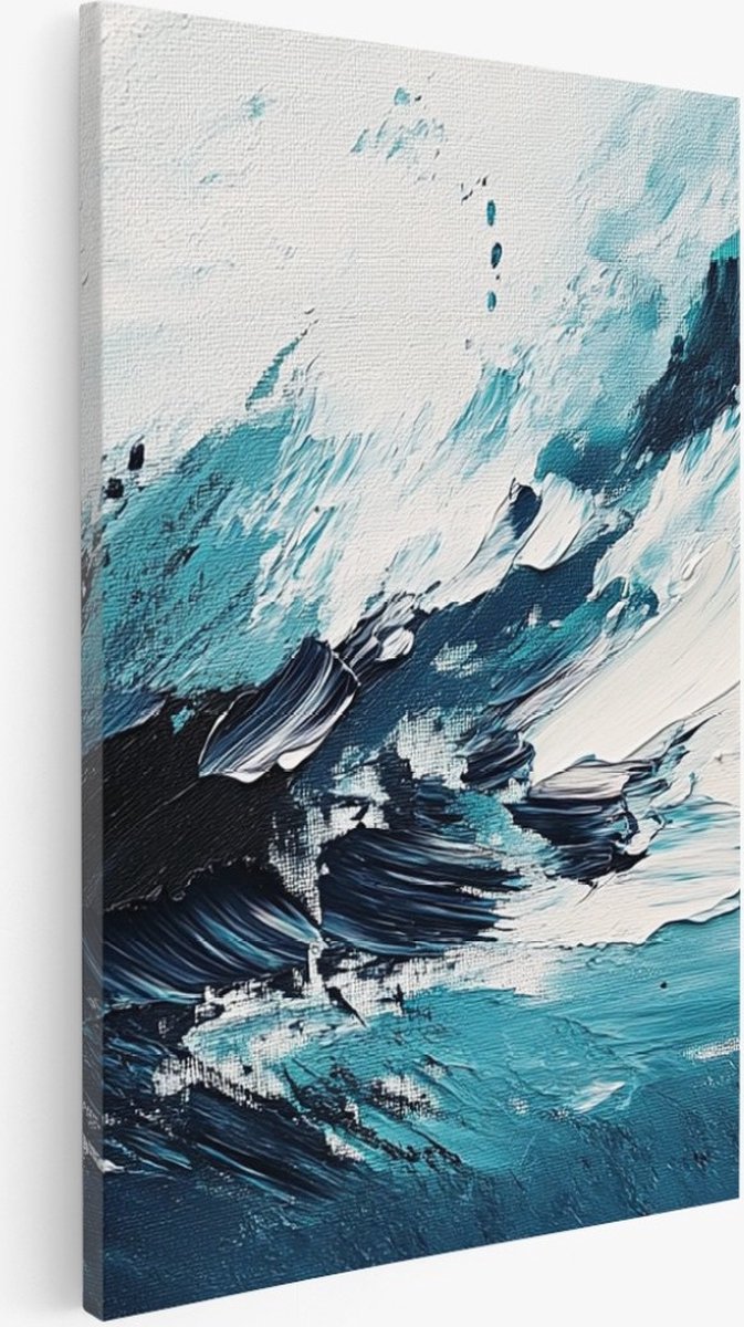 Saammp Canvas Schilderij - Wit Blauwe penseelstreken - Abstracte wanddecoratie- 30x45 - Foto op canvas - Wanddecoratie - Muurdecoratie Woonkamer - Kantoor Decoratie Multicolor