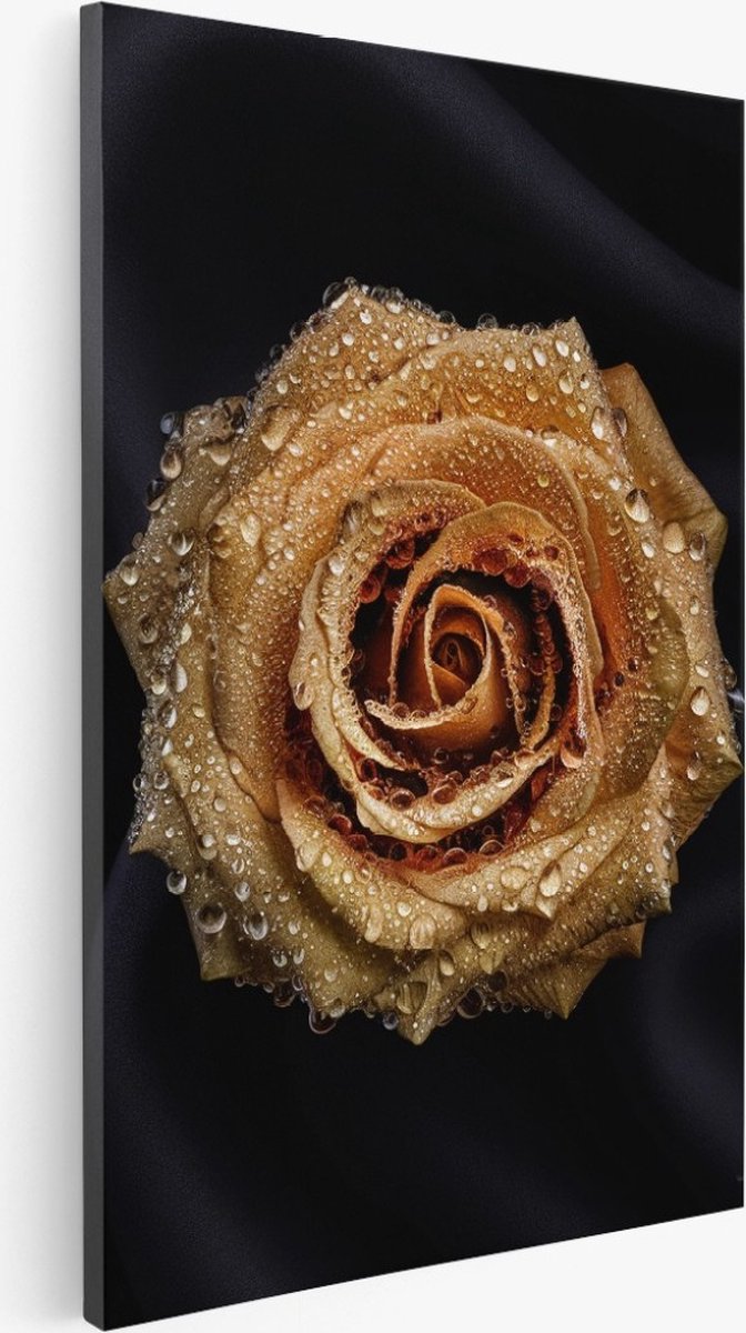 Saammp Canvas Schilderij - bloemen - Goude Roos - 30x45 - Foto op canvas - Wanddecoratie - Muurdecoratie Woonkamer - Kantoor Decoratie Multicolor