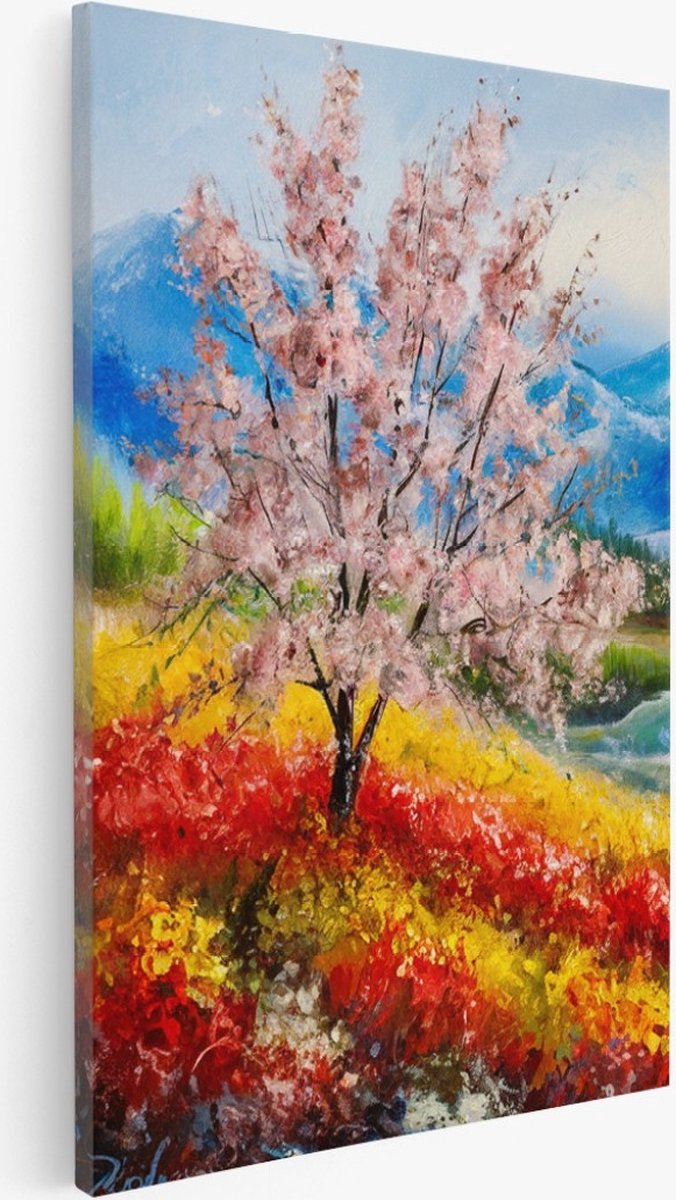 Saammp Canvas Schilderij - Kleurrijk landschap - Abstract - Natuur - 60x90 - Foto op canvas - Wanddecoratie - Muurdecoratie Woonkamer - Slaapkamer decoratie - Canvas Print Multicolor