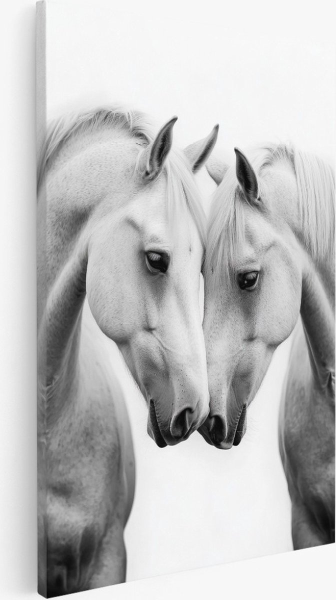 Saammp Canvas Schilderij - 2 witte paarden - Liefde - Dieren - Abstract - 50x70 - Foto op canvas - Wanddecoratie - Muurdecoratie Woonkamer - Slaapkamer decoratie - Canvas Print Multicolor