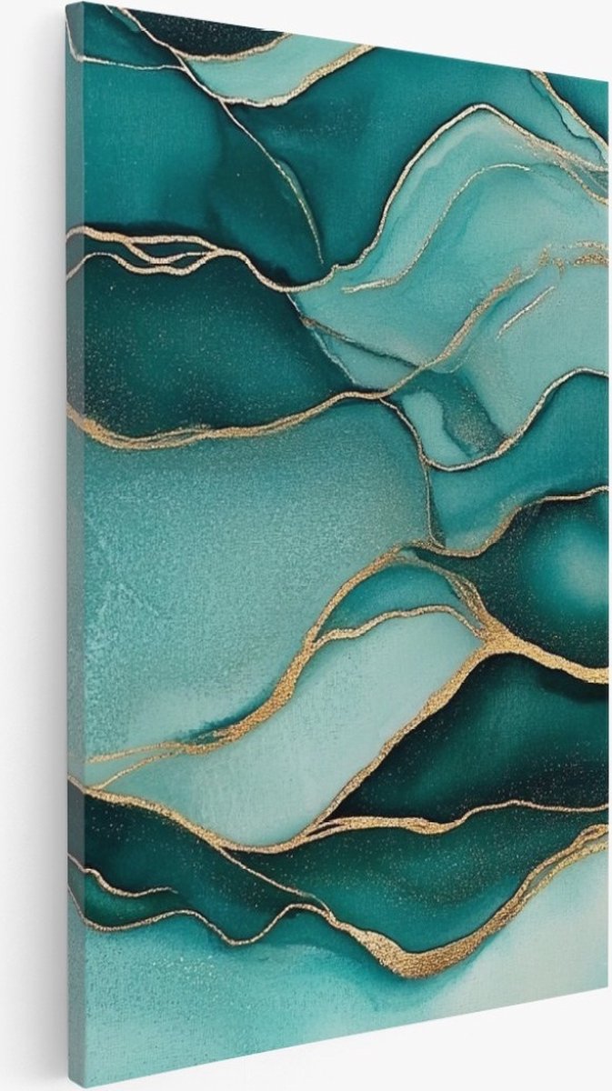 Saammp Canvas Schilderij - turqoise - Goud - marmer - Abstracte wanddecoratie- 100x150 - Foto op canvas - Wanddecoratie - Muurdecoratie Woonkamer - Kantoor Decoratie Multicolor