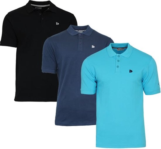 3-Pack Donnay - Polo (Noah) - Sportpolo - Heren - Black/Navy/Turquoise (684) - maat 3XL