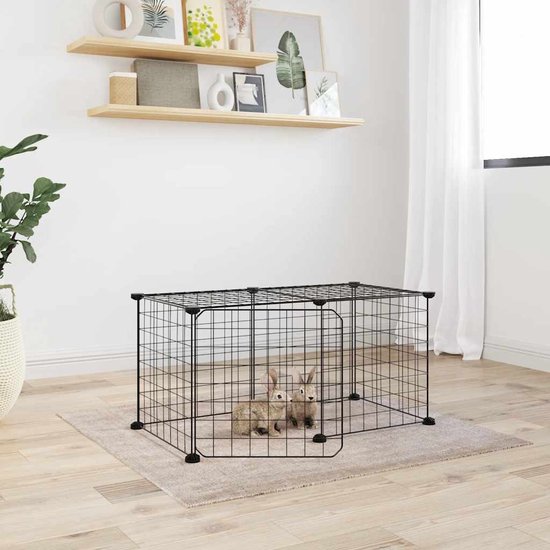 vidaXL - Huisdierenkooi - met - deur - 8 - panelen - 35x35 - cm - staal - zwart