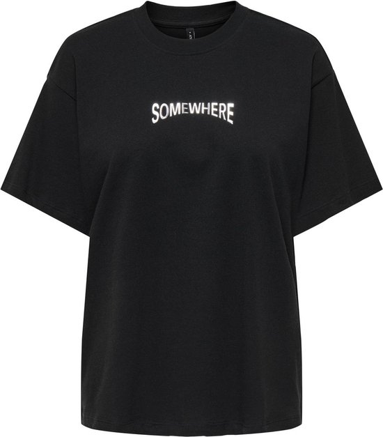 ONLY ONLWENDY LIFE S/S TEXT DETAIL TOP JRS Dames T-shirt - Black Somewhere