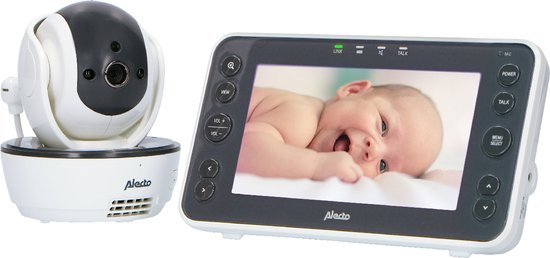 Alecto DVM200XL - Babyfoon met Camera - Groot 5" Kleurenscherm - Op afstand Beweegbaar - Wit