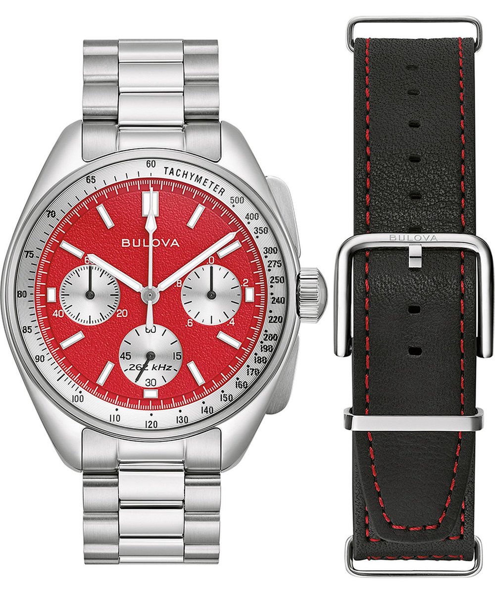 Bulova Archive Series Lunar Pilot Blood Moon 96K115 Horloge - Staal - Zilverkleurig - Ø 43.5 mm