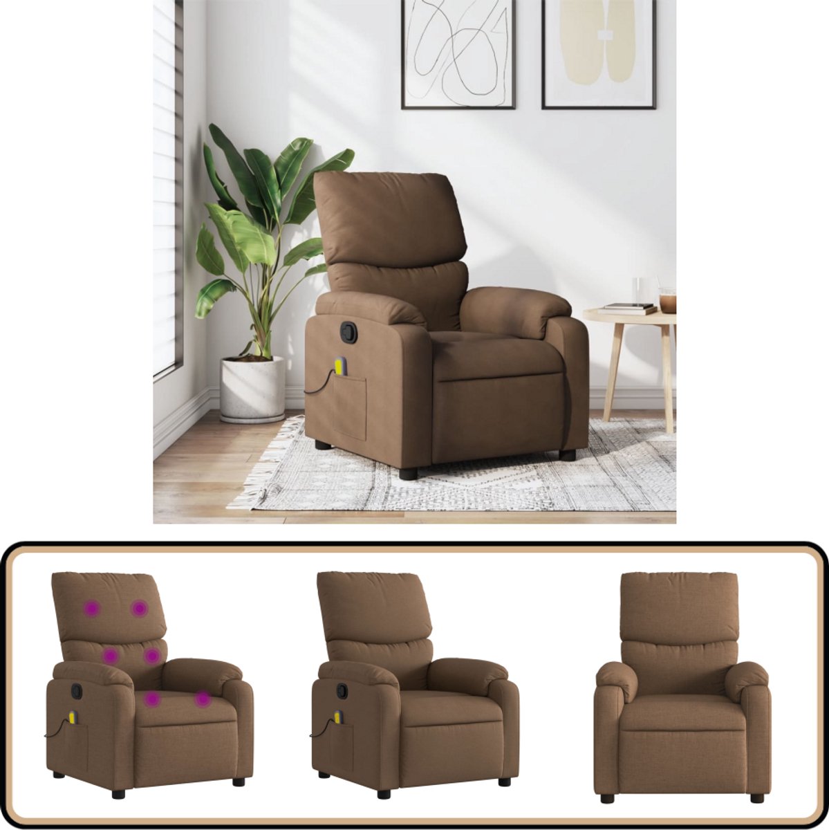 vidaXL Verstelbare Massagestoel Bruin met Trillingmassage - Product - €245,95