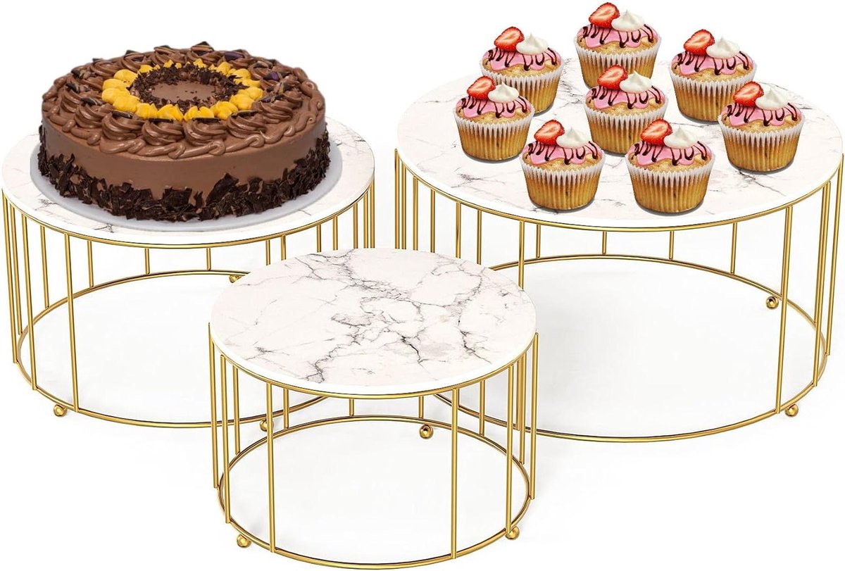 Ronde taartstandaard 3 etages - Goudkleur - 3-delige set - Ideaal voor feesten