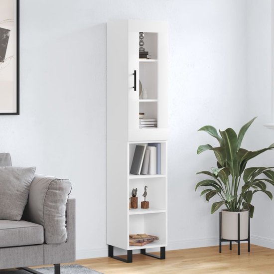 Hoge kast met glazen deuren 35x37x120 cm wit