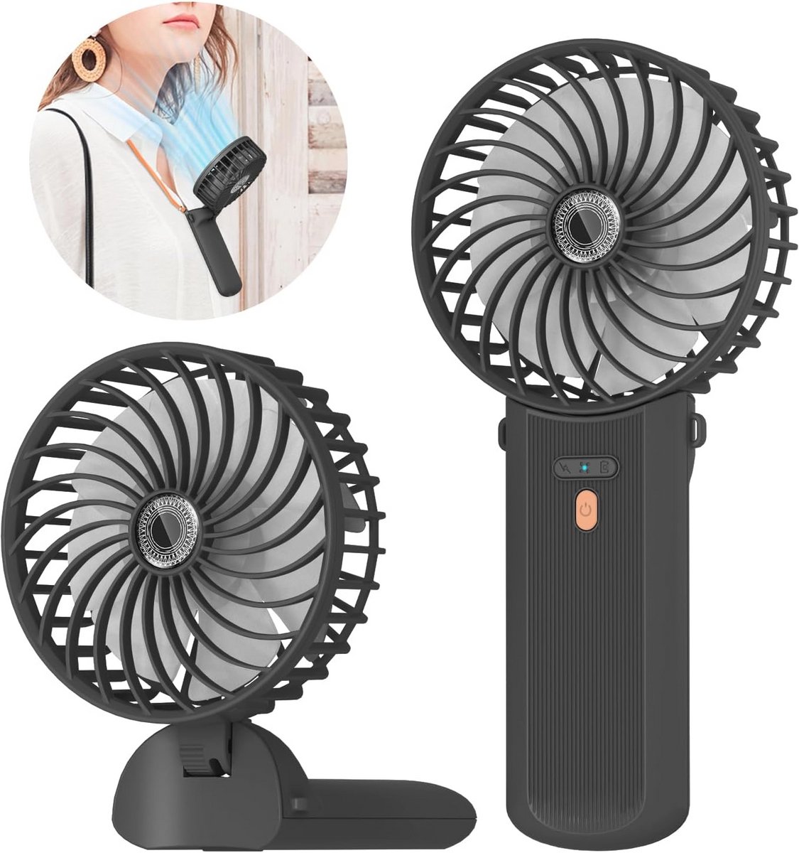 Mini Draagbare Ventilator - USB Oplaadbaar, 4 Snelheden, 180° Rotatie, Voor Thuis, Kantoor en Reizen