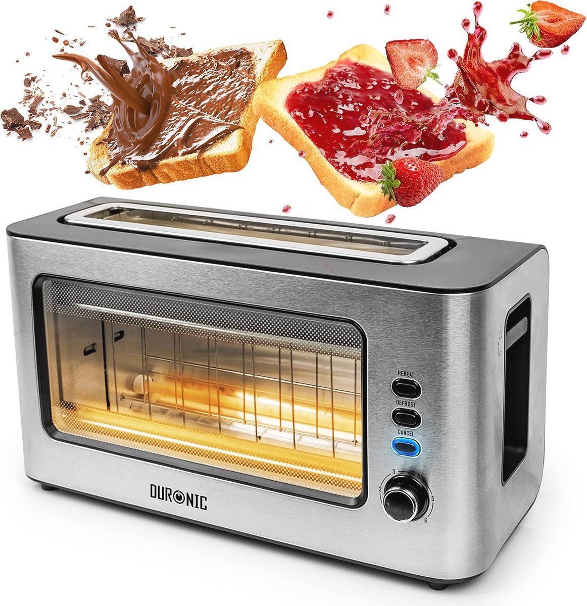 Broodrooster met Glazen Venster - 1000W - 2 Snedes - Roestvrij Staal - 6 Bruiningsniveaus
