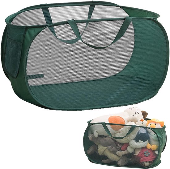 Wasmand met 2 Vakken - grote Wassorteerder met afneembare Deksels - Bruin & Zwart