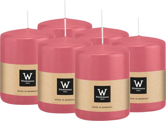 Wiedemann Bougie cylindrique/bougie pilier - 6x - rose - 6 x 8 cm - 29 heures de combustion - bougies colonnes