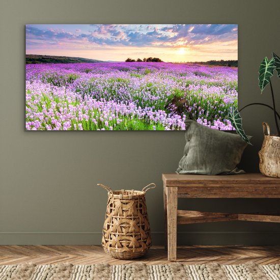 Décoration murale Métal - Aluminium Peinture Industrielle - Lavande - Fleurs - Coucher de soleil - Violet - Prairie - 120x60 cm - Dibond - Photo sur aluminium - Décoration murale industrielle - Pour le salon / chambre