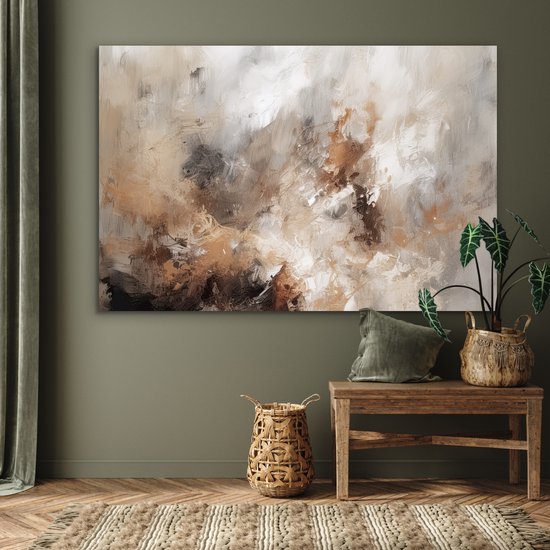 Aluminium schilderij 180x120 cm - Wanddecoratie metaal - Verf - Abstract - Beige - Kunst - Metalen muurdecoratie woonkamer - Decoratie industrieel - Foto op dibond - Industriële accessoires slaapkamer
