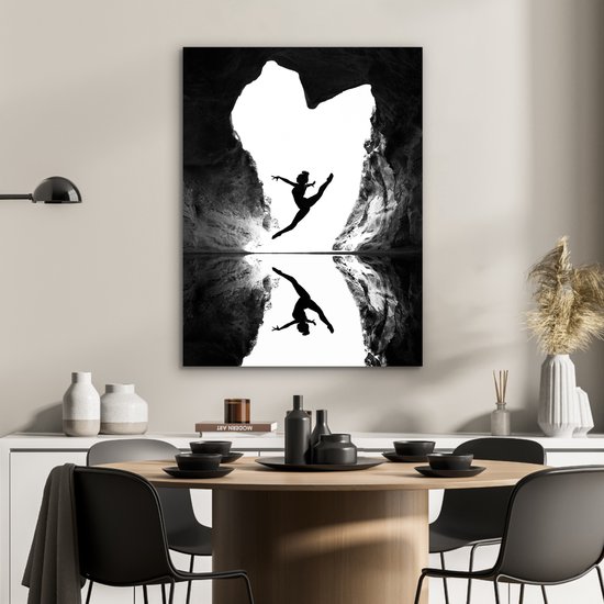 Aluminium schilderij 60x80 cm - Wanddecoratie metaal - Ballet - Hart - Grot - Zwart - Wit - Metalen muurdecoratie woonkamer - Decoratie industrieel - Foto op dibond - Industriële accessoires slaapkamer