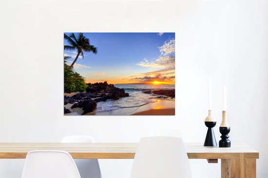 Tableau aluminium 80x60 cm - Décoration murale métal - Plage - Mer - Coucher de soleil - Hawaï - Décoration murale métal salon - Décoration industrielle - Photo sur dibond - Accessoires industriels chambre