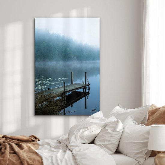 Tableau aluminium 80x120 cm - Décoration murale métal - Nature - Lac - Forêt - Brume - Décoration murale métal salon - Décoration industrielle - Photo sur dibond - Accessoires industriels chambre