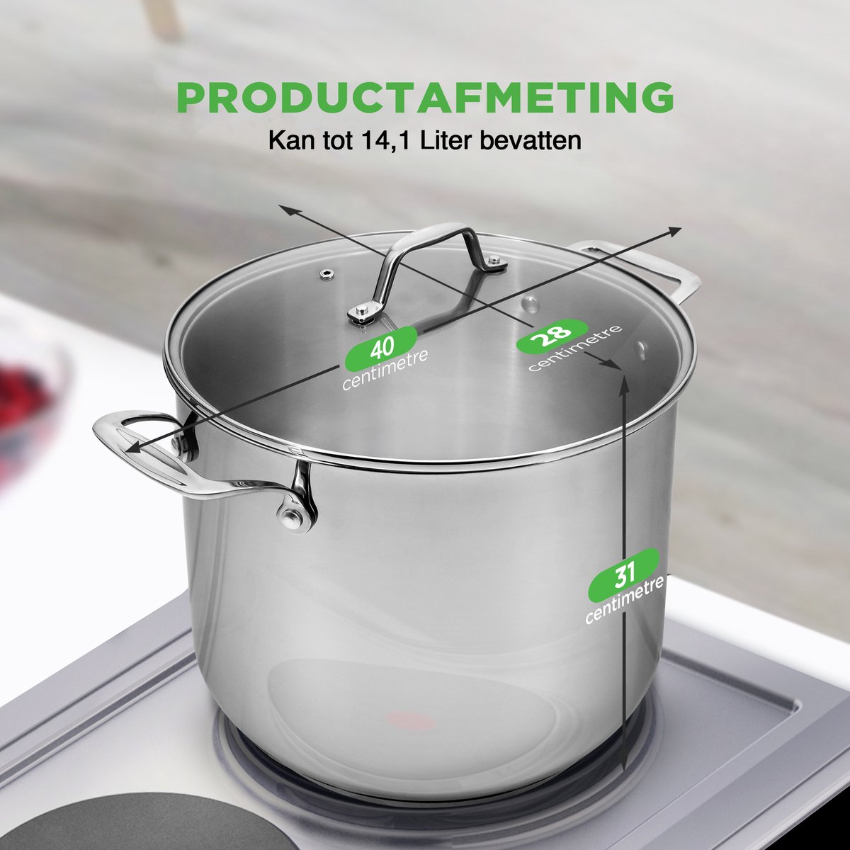 Nutrichef Soeppan met Deksel voor Keuken, Grote Inductiepot voor Soep, Stoofpot, Geschikt voor Inductie, Gas en Alle Kookplaten, Roestvrij Staal, Ergonomische handgrepen, 13 Liter