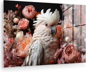 MuchoWow® Peinture sur verre 120x80 cm - Peinture sur verre acrylique - Cacatoès - Animal - Nature - Botanique - Fleurs - Rose - Photo sur verre - Peintures
