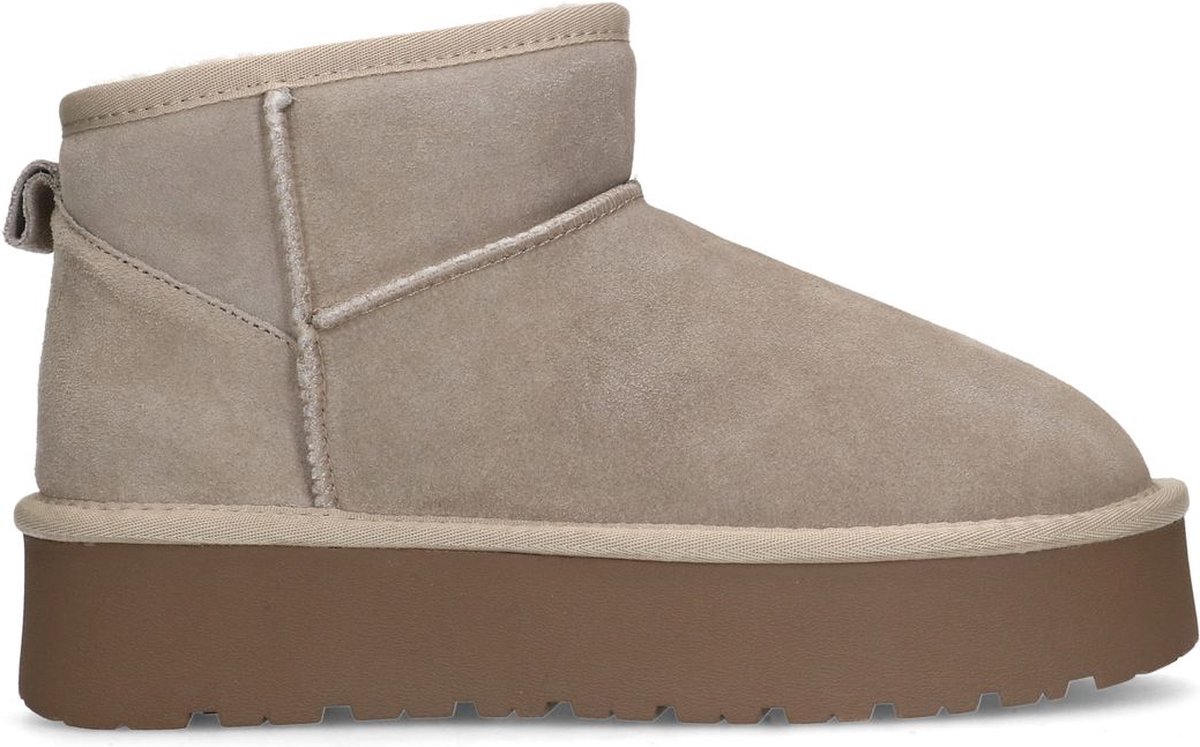 Sacha - Dames - Beige suède enkelboots met plateau zool - Maat 38