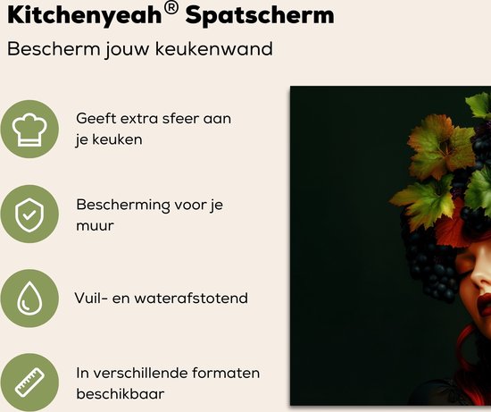 Crédence de Cuisinière en Aluminium 70x50 cm - Femme - Rouge - Vert - Raisins - Écran Pare-éclaboussures pour Plaque de Cuisson - Protection Murale