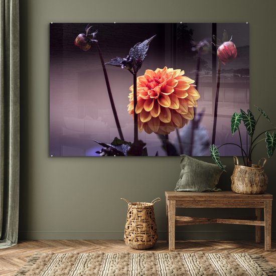 MuchoWow® Peinture sur verre 150x100 cm - Peinture sur verre acrylique - Fleurs - Chrysanthème - Macro - Plantes - Photo sur verre - Décoration murale salon - Décoration murale chambre - Peintures