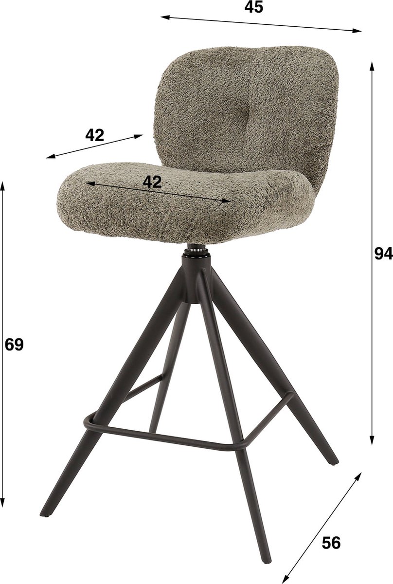 Dimehouse Set van 2 Draaibare Barkrukken Lava Bouclé - Zithoogte 69 cm - Zonder Armleuningen Beige