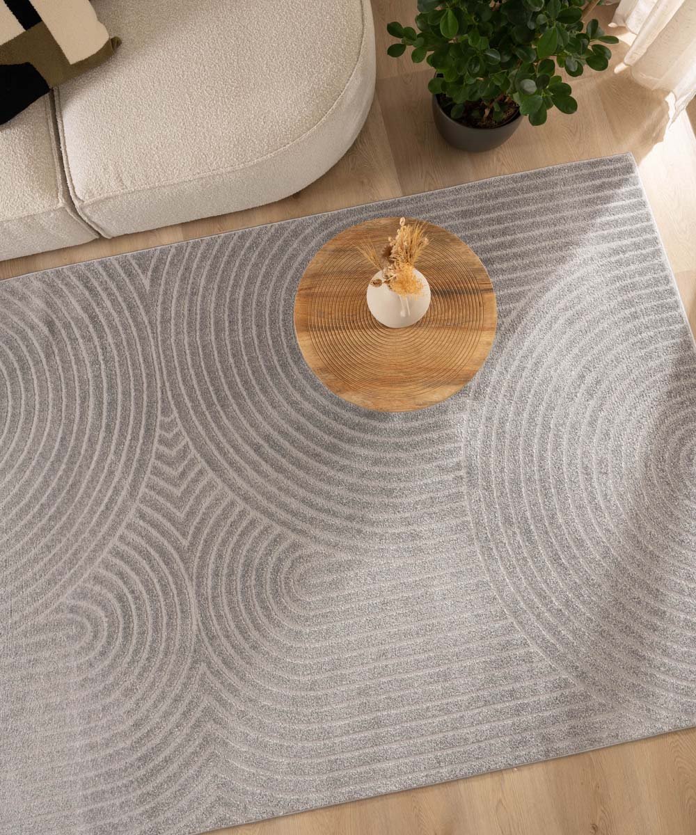 Scandinavisch vloerkleed vierkant - Contour Curve grijs 140x140