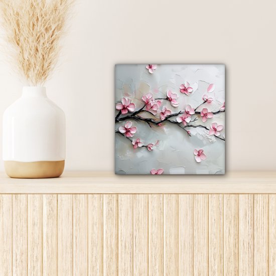 Canvas schilderij 20x20 cm - Exclusieve wanddecoratie Bloesem - Kunstzinnig - Roze - Sakura - Muurdecoratie woonkamer - Slaapkamer decoratie - Kamer accessoires - Schilderijen op canvas