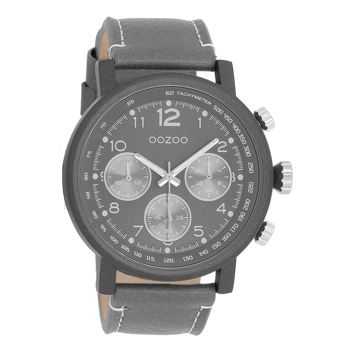 OOZOO Timepieces - Titanium horloge met steengrijze leren band - C9458