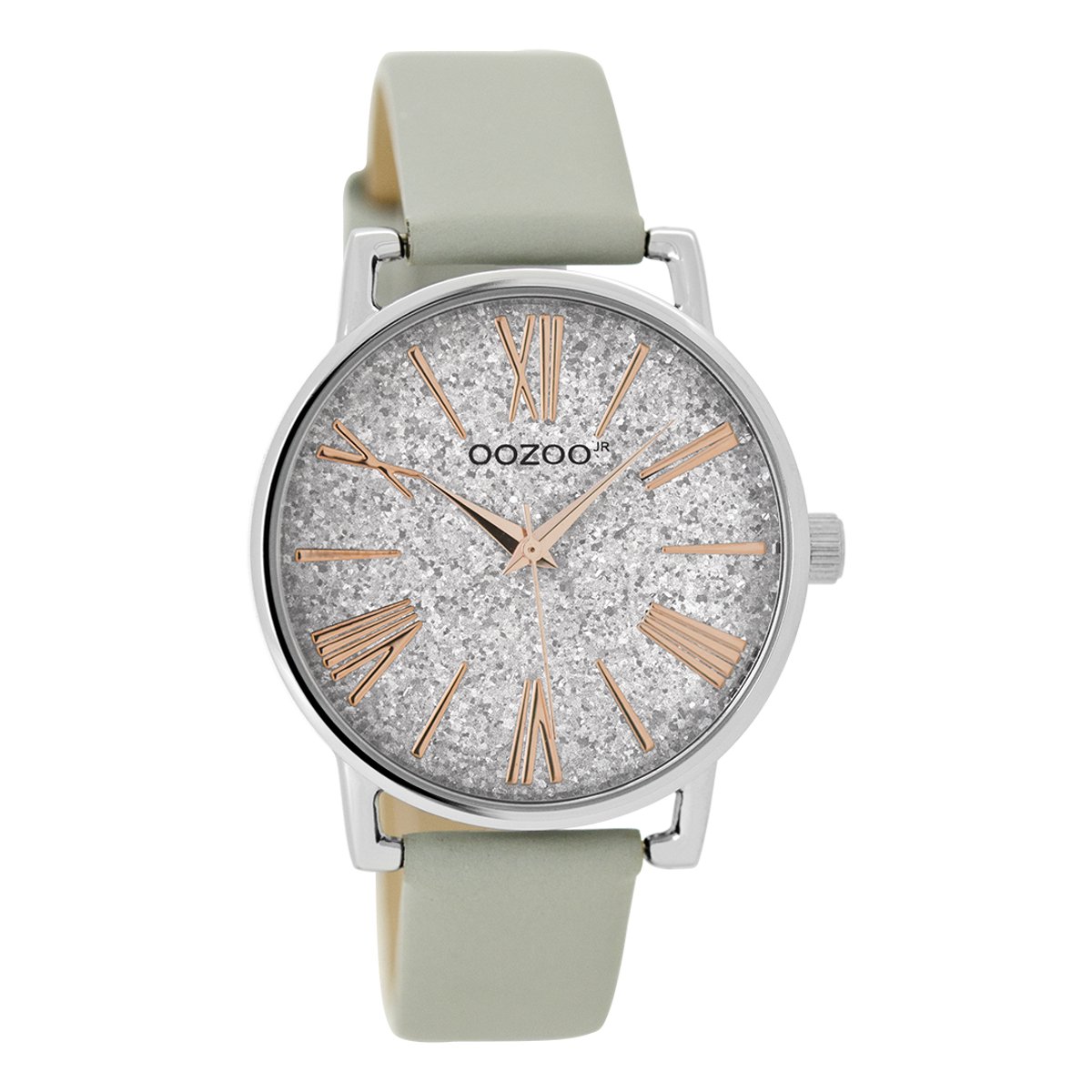 OOZOO Timepieces - Zilverkleurige horloge met steengrijze leren band - JR300