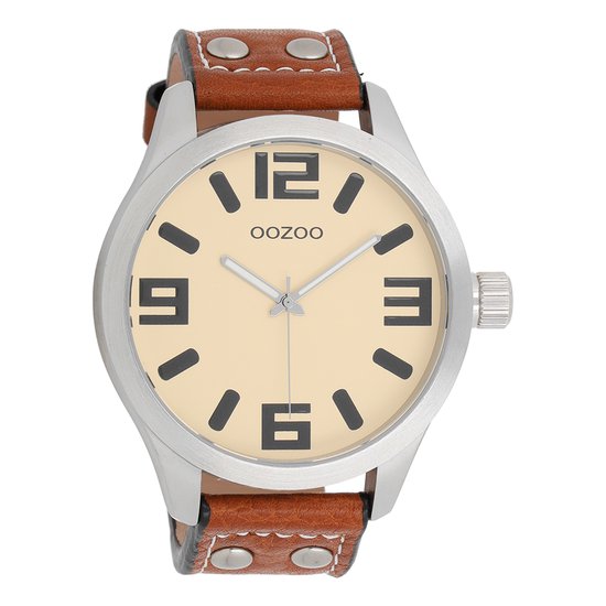 Montres OOZOO - Montre argentée avec bracelet en cuir cognac - C1002