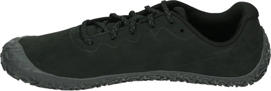 Zijprofiel van een zwarte Merrell Vapor Glove 6 LTR schoen met veters.